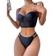 thumbnail image 6 of Levmjia Womens Satin Lingerie Set Underwire Longline Bralette With Matching Scalloped Trim Thong Adjustable Spaghetti Straps Smooth Stretch Daily Romantic Date Nights Solid, 6 of 8
