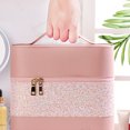 thumbnail image 2 of Cosmetic bag cosmetic storage bag Cosmetic Storage Box PU Leather Large High Capacity Portable Toiletry Bag for Travel Pink 3 Layers Heightened ANGGREK Otros, 2 of 8