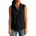 thumbnail image 5 of Otntypg Womens Sleeveless Button Down Shirts Lightweight Soft Cotton Linen Collared Tunic Blouses Trendy Solid Color Lapel V Neck Casual Work Tank Tops with Pockets, 5 of 10