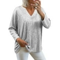thumbnail image 2 of AUNVITO Women's Sparkly V-Neck Long Sleeve Blouse Loose Fit Plus Size Casual Glamorous Style, 2 of 7