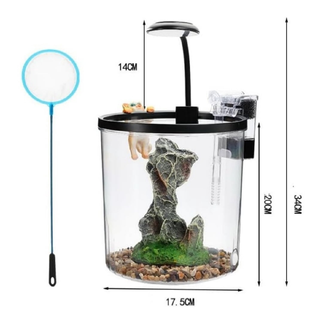 Aptliton Fish Tank Starter Kit, Aquarium with LED Light, Silent Filter Oxygen Generator and Landscaping Decor Tabletop Decoration Small Fish Tank,17.5x17.5x20cm