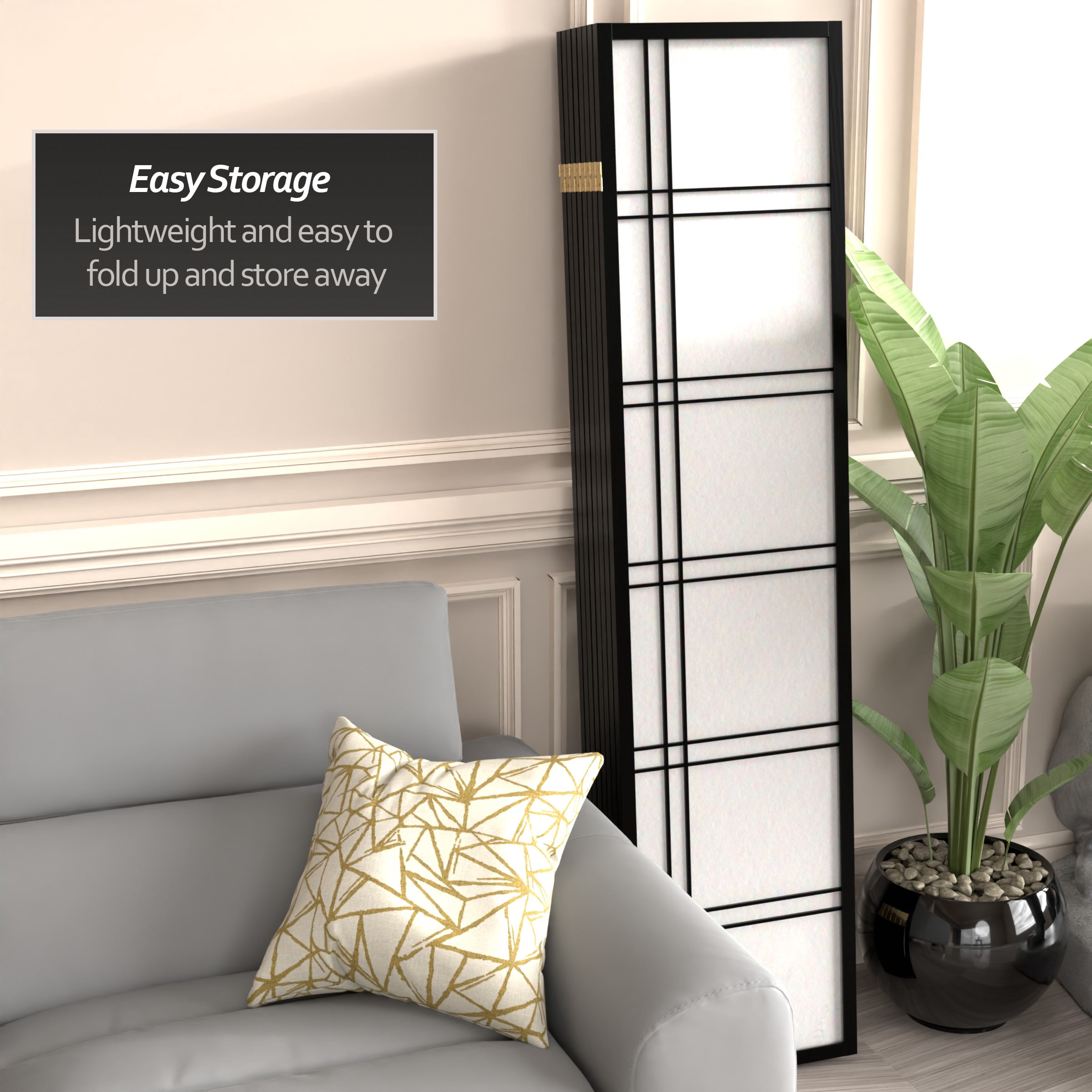 6 ft. Tall Double Cross Shoji Screen - Black - 8 Panels