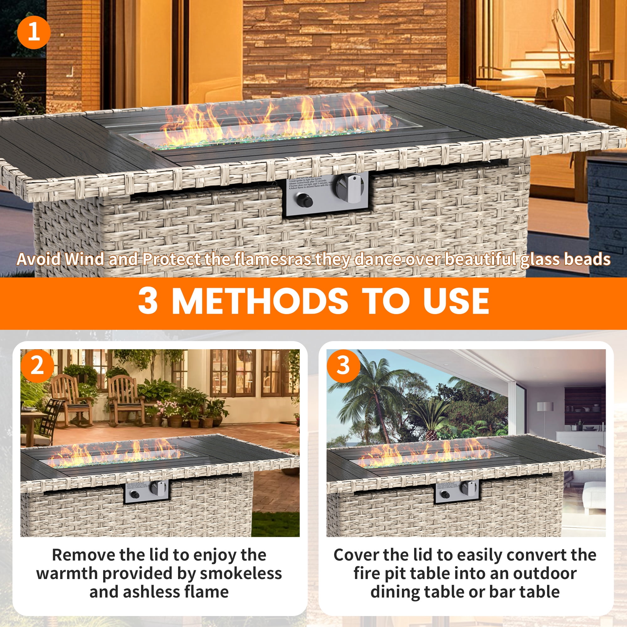 MRUAKA 9 Pieces Patio Conversation Set with Firepit, Outdoor Sectional PE Rattan Wicker Furniture Seat,Dark Gray