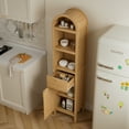 thumbnail image 2 of EYYTHUNG 67" Tall Arched Bathroom Narrow Storage Cabinet, Farmhouse Freestanding Tower Cabinet with Door and Drawer, Space Saving Organizer, Natural Oak, 2 of 6