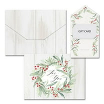 Watercolor Christmas Greenery Gift Card Holder / Elegant Holiday Wreath 4" x 3" Gift Card Holder / 6 Holly Christmas Cards