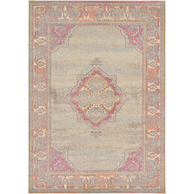 Unique Loom Medici Tapis Médaillon en Détresse 7' x 10' Rectangle Beige/rose