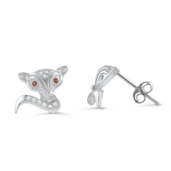 SilverCloseOut Sterling Silver Womens Cz Dainty Fox Stud Earrings - 8mm