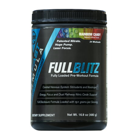FULLBLITZ by Build Fast Formula | Fully Loaded Pre Workout | Energy Booster plus Nootropic Blend | Nitric Oxide Boosting Supplement for Increased Energy, Focus, and Muscle Pump (Rainbow (Best Workout Split To Build Muscle)