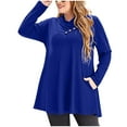 thumbnail image 3 of Women's Plus Size Long Sleeve V Neck Tops Buttons Tunic Shirts Solid Color Flowy Pleated Blouses Pullovers Blue,XXXL, 3 of 5