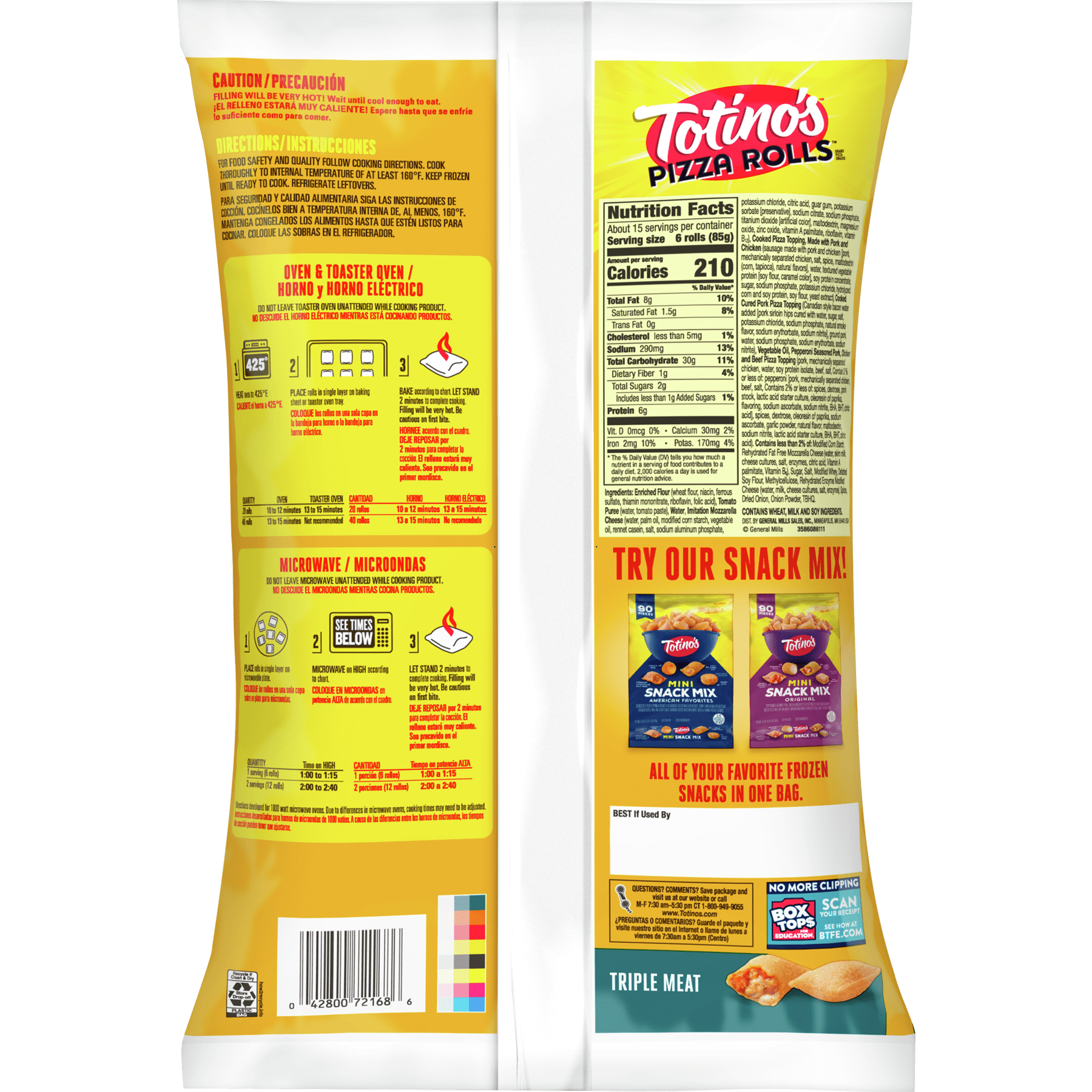 Totino's Pizza Rolls, Triple Meat, 90 Rolls, 44.5 oz Bag