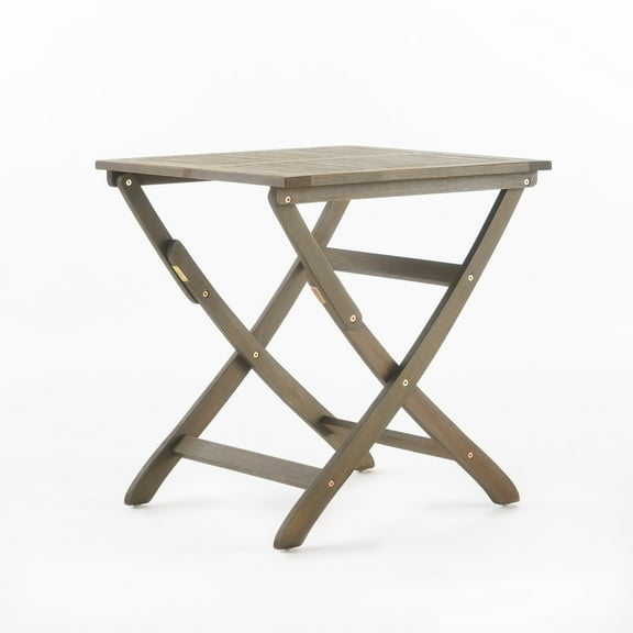 GDF Studio Rabion Outdoor Acacia Wood Folding rectangle Bistro Table, Gray