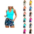 thumbnail image 1 of Tankini Swimsuits for Women 2026 Trendy Modest Deep V Neck Crossover Top with Swim Shorts Two Piece Bathing Suits Woman, 1 of 5