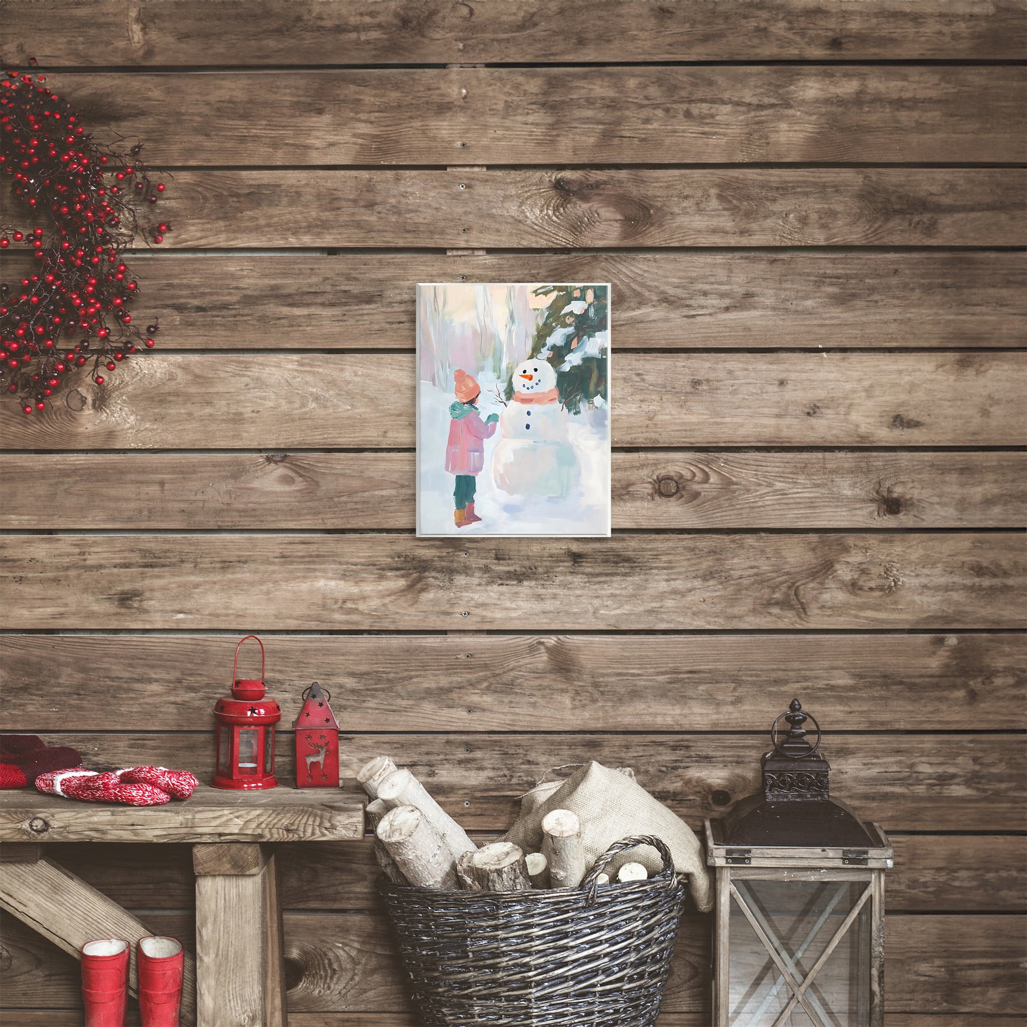 Stupell Industries Girl & Snowman in Winter Wall Plaque Art, design by The Prints Vibe