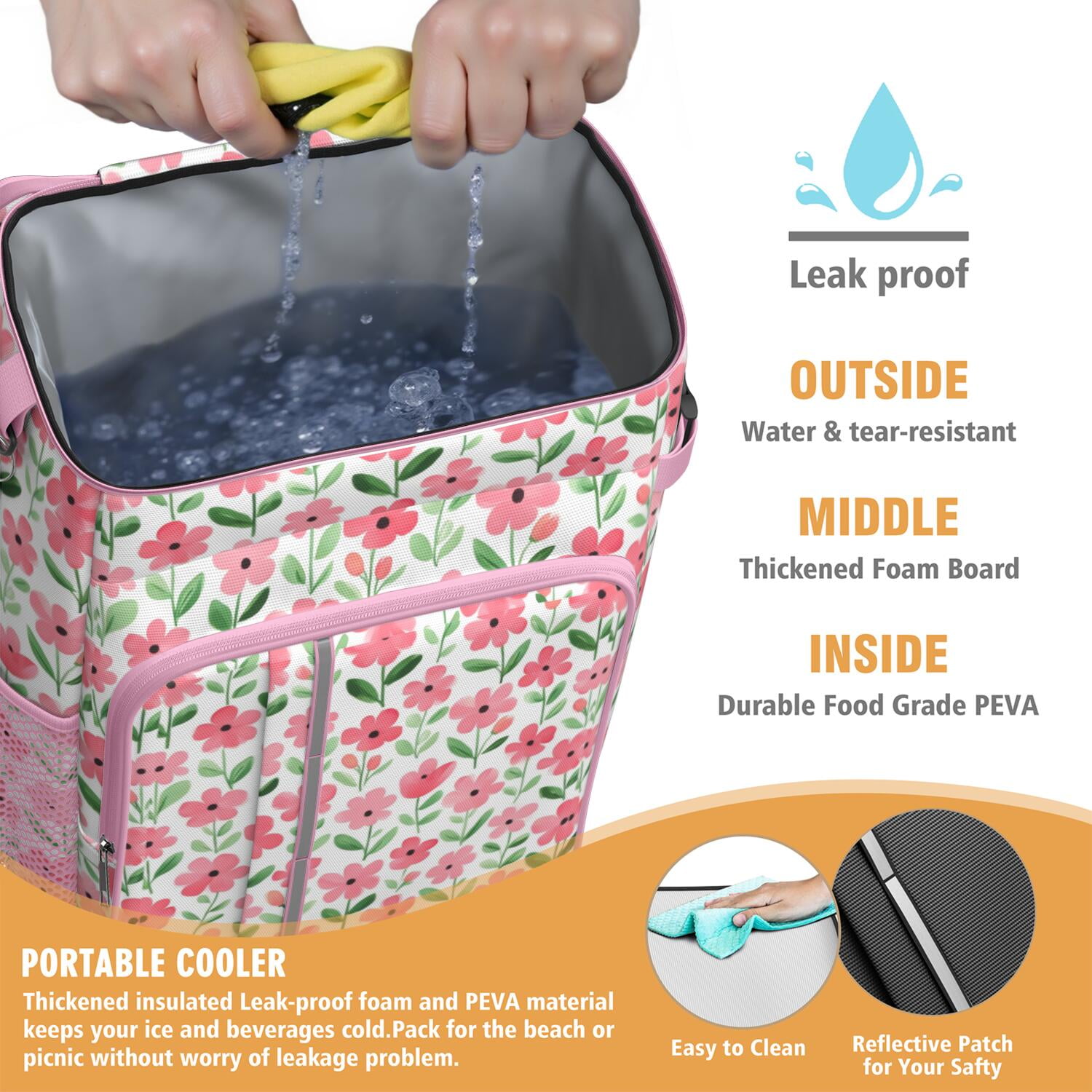 Travel Cooler Bag - Pioneer Flower Camping Beer Cooler Backpack with Bottle Opener- Waterproof Insulated Picnic Backpacks - Cooler Bag for Beach