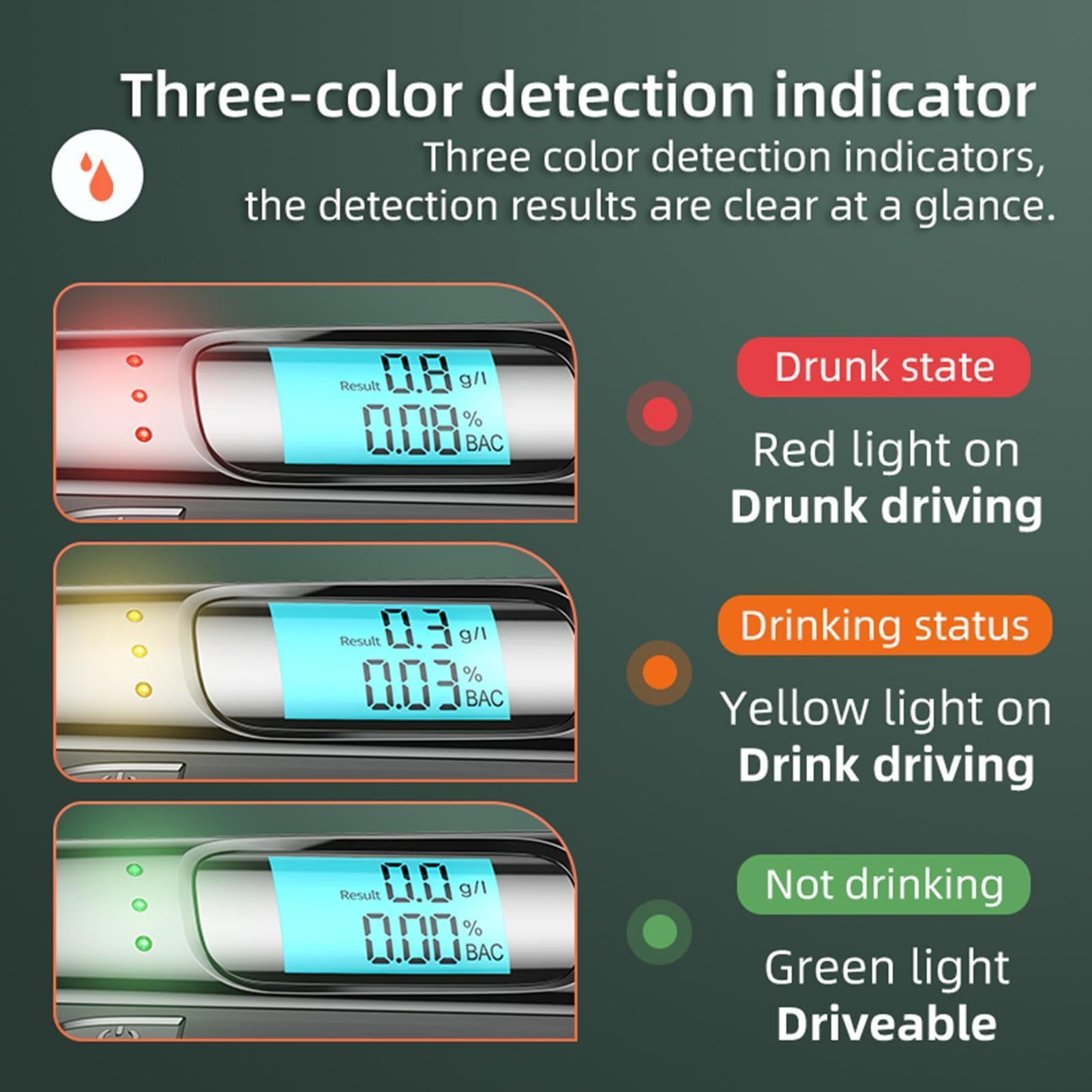 Professional Non Contact Breathalyzer with LCD Display 3 Color Alert