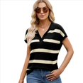 thumbnail image 1 of Sudadera de Corta para Mujer, Cuello en V, Casuales A Rayas, Blusas Holgadas de Verano. Negro M, 1 of 9