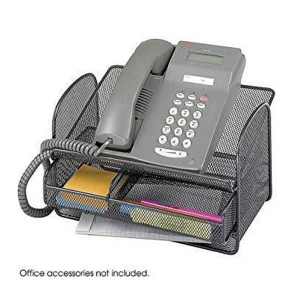 Onyx Angled Mesh Steel Telephone Stand 11 3/4 x 9 1/4 x 7, Black