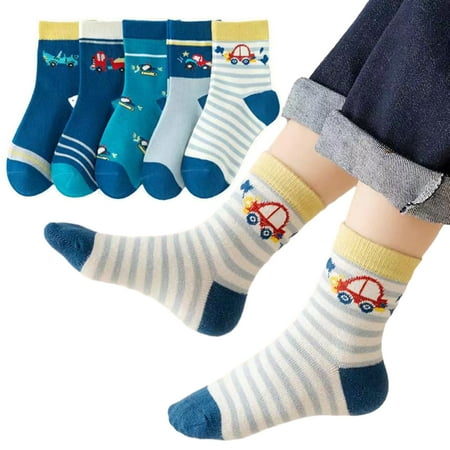 

Esaierr 1-12 Years Toddler Kids 5 Pairs Dinosaur Socks for Girls Boys Cartoon Students Mid-Calf Socks Baby Cotton Socks