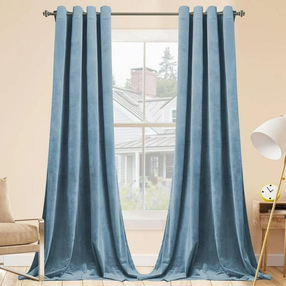 SMILETIME Sky Blue 52 x 84in Long Velvet Curtains with Grommet, Thermal Insulated Super Soft Privacy Noise Reducing Light-Filtering Velvet Curtains for Living Room, 2 Panels