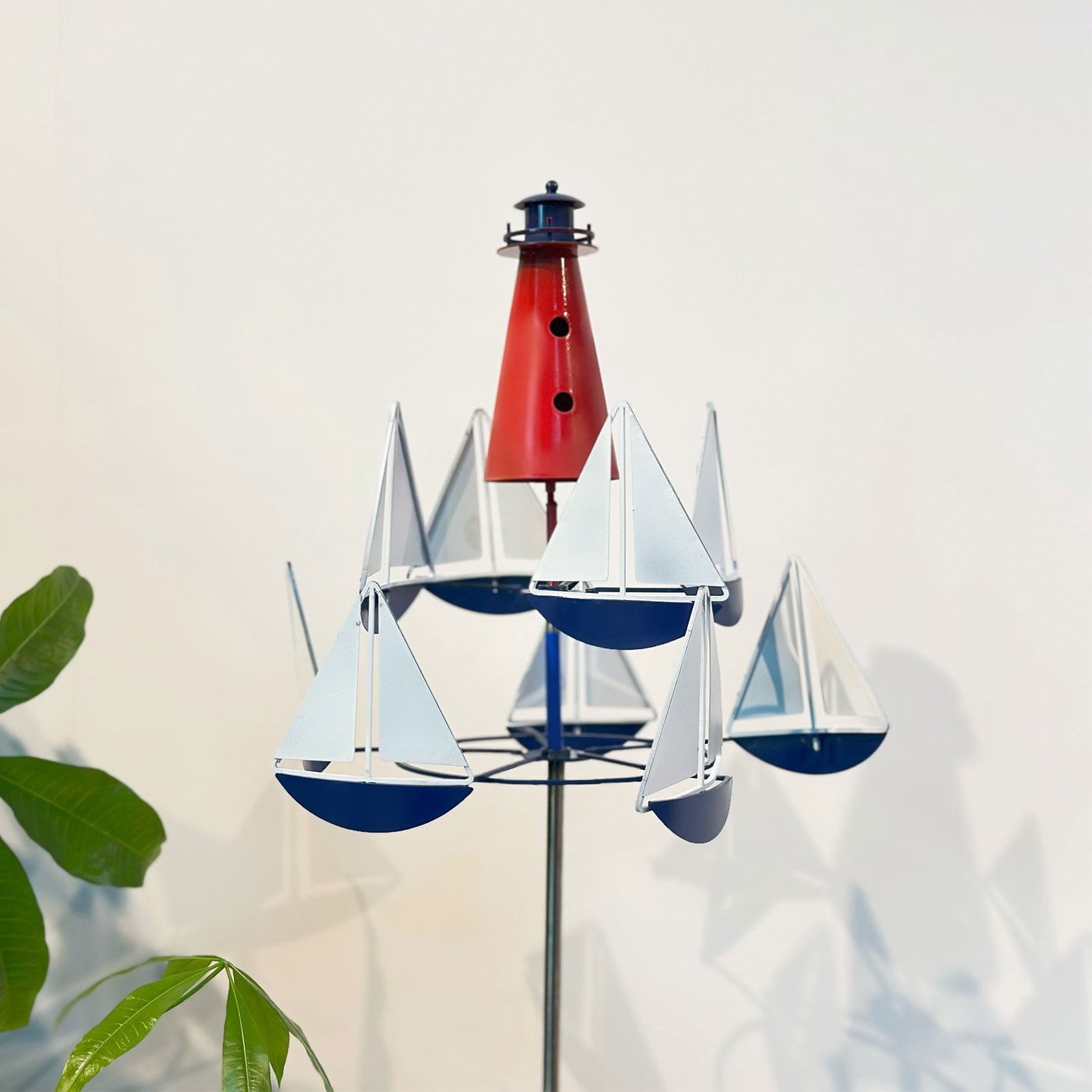 Summer Lighthouse Sailboat Wind Spinner-Nautical Kinetic Art Wind