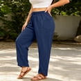 thumbnail image 4 of Vynhevius Womens High Rise Pants Plus Size Wide Leg Smocked Elastic Waistband Casual Relaxed Trousers Solid Color Vacation Bottoms, 4 of 7