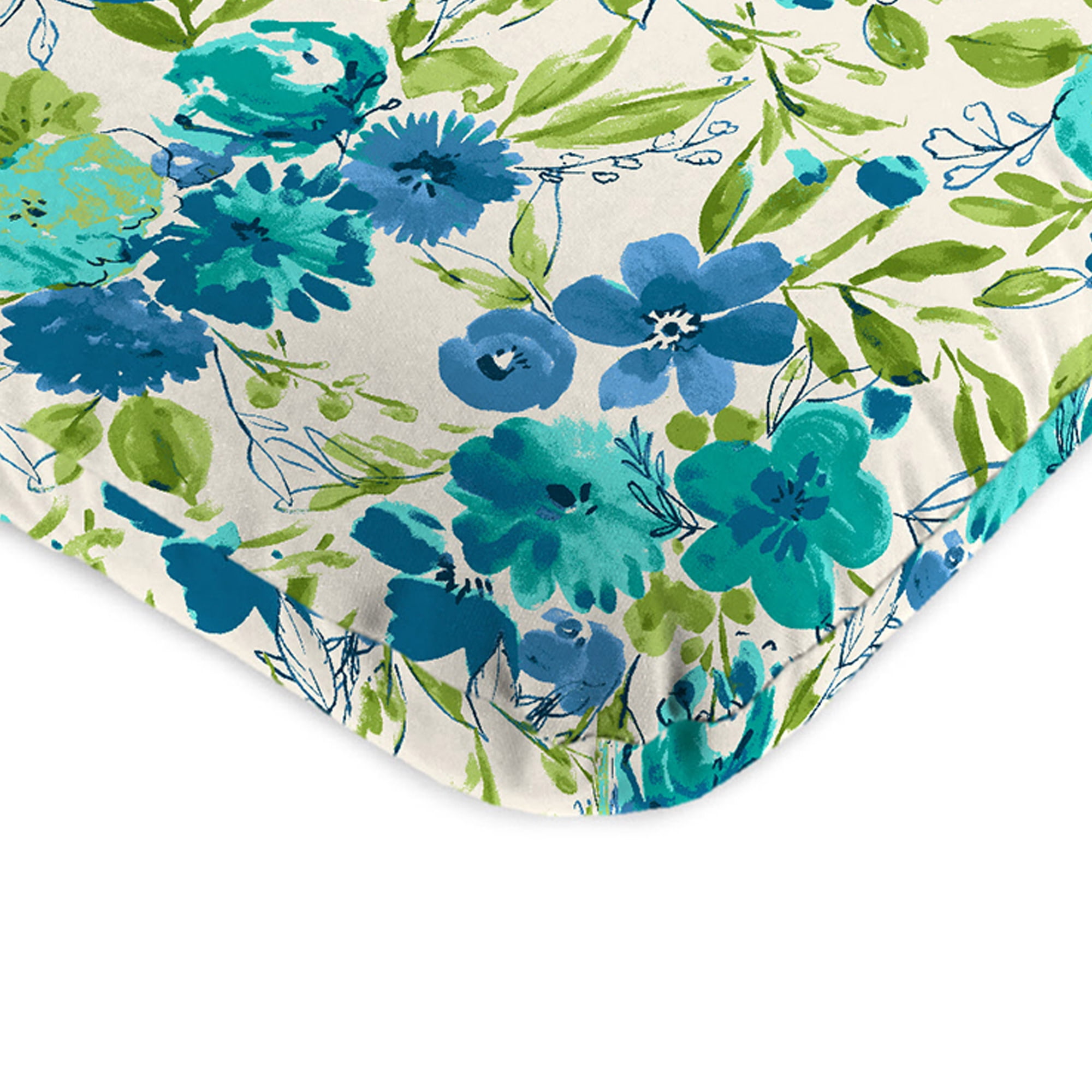 Jordan Manufacturing 45" x 22" Bettina Aqua Cream Floral Rectangular Outdoor Chair Cushion with Ties and Hanger Loop (2 Pack)