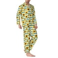 thumbnail image 2 of Naloa White Blue Striped Sunflower Men’s Pajamas Set - Long Sleeve Button Down Sleep Shirt and Pajama Bottoms Sleepwear Set-Large, 2 of 7
