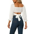 thumbnail image 3 of MODA NOVA Juniors Cute Off Shoulder Tie Knot  Back Crop Top Blouse, 3 of 5