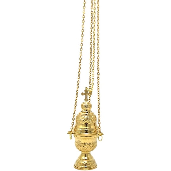 High Polished Brass Hanging Incense Burner Orthodox Censer, 7 4/5 Inch