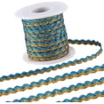 thumbnail image 1 of Cinta zigzag metálica azul y dorada de 16,4 yardas x 5 mm con flecos ondulados, brillante, con borde ondulado, encaje tejido y cinta en zigzag., 1 of 9