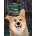 thumbnail image 2 of Fab Funky 20x24 Gold Ornate Wood Framed with Double Matting Museum Art Print Titled - Corgi and Books, 2 of 4