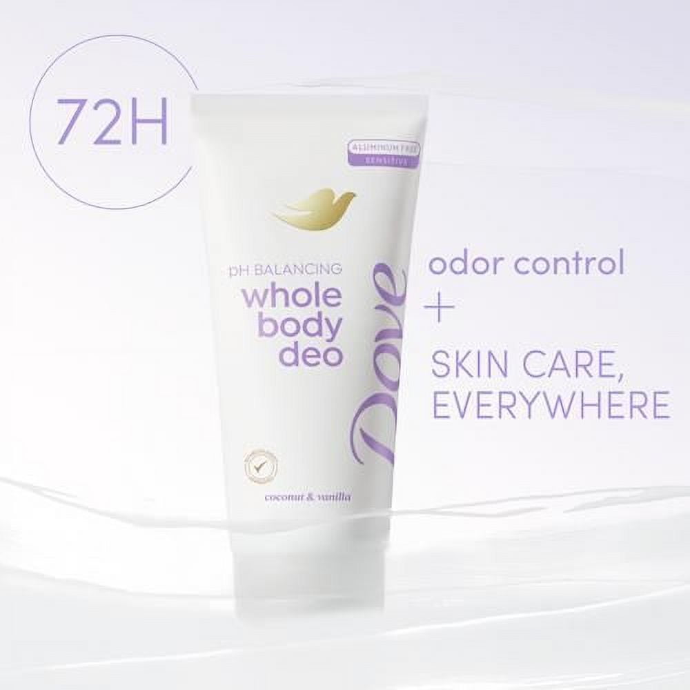 Dove Whole Body Deo Aluminum Free Ph Balancing Cream Deodorant Coconut & Vanilla For 72H Odor Control 2.5 Oz Packaging May Vary - Pack of 2