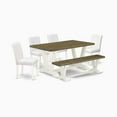 thumbnail image 6 of East West Furniture V076AB264-6 6-Piece Gorgeous Rectangular Table Set an Excellent Distressed Jacobean Wood Table Top and Distressed Jacobean Kitchen Bench and 4 Stunning Pu Leather Padded Chairs..., 6 of 10