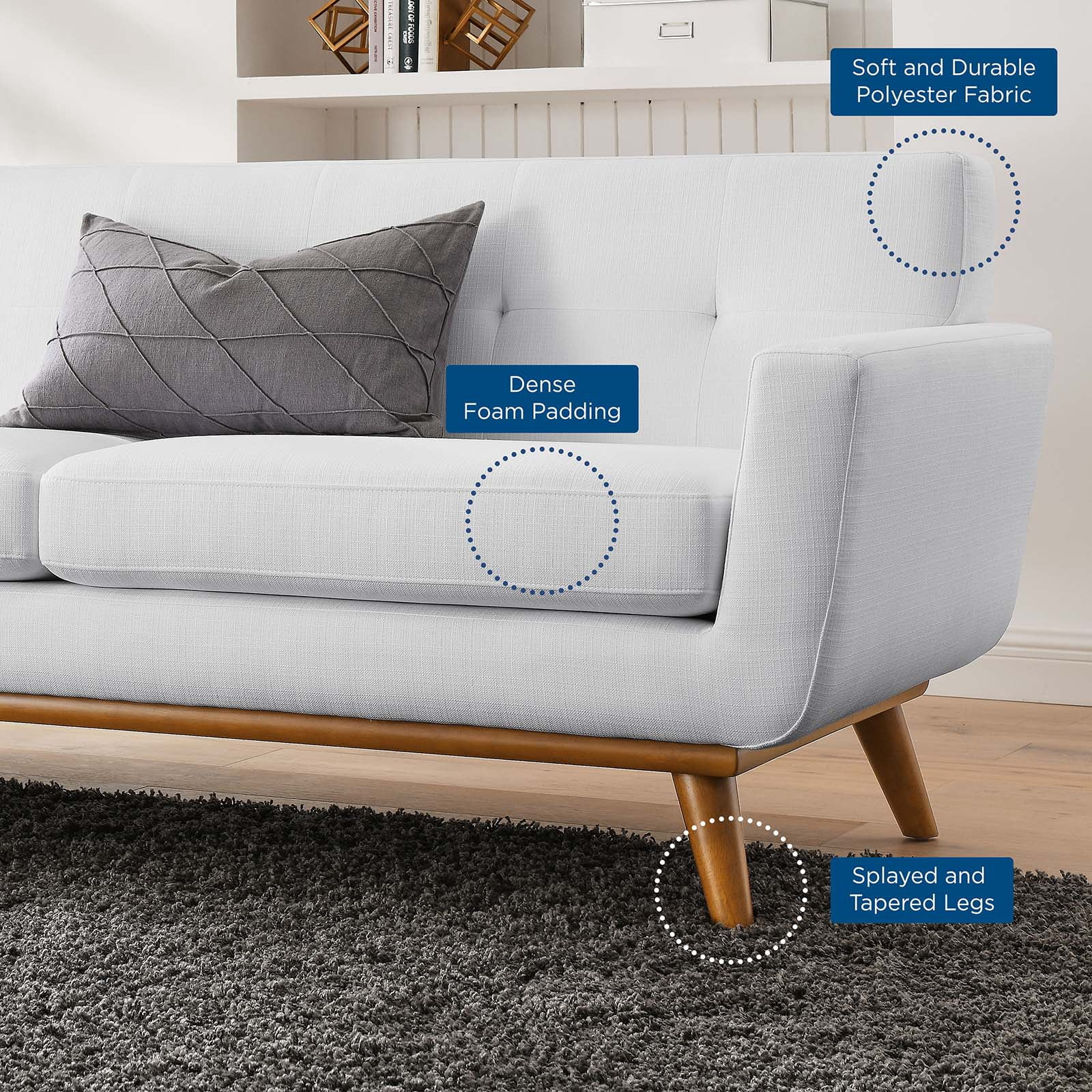 Modway Engage Right-Arm Upholstered Fabric and Wood Loveseat in White