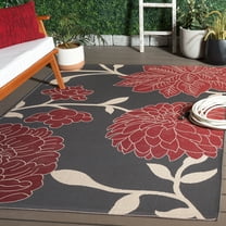 Safavieh Courtyard Tyson Floral Indoor/Outdoor Area Rug, Anthracite/Red, 6'7" x 9'6"