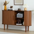 thumbnail image 6 of PHOYAL Oval Sideboards Buffets Cabinet, Fluted Sideboard Storage Cabinet with 2 Sliding Tambour Doors, 53.54" * 14.96" * 33.46", Walnut, 6 of 7
