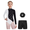 thumbnail image 7 of iiniim Girls 3 Piece Gymnastics Outfits Long Sleeve Leotard with Shorts Hairband Sparkly Ballet Dancewear White 6, 7 of 7