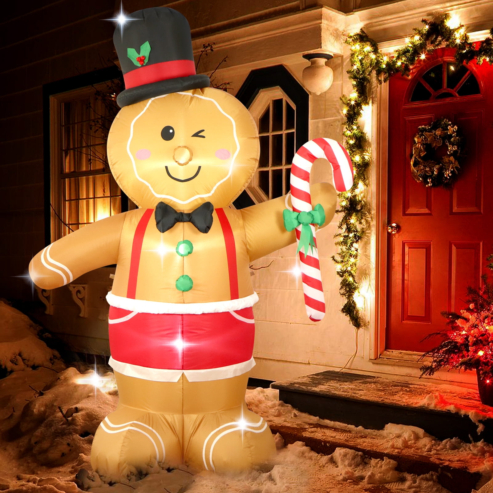 Fanshunlite 8FT Inflatable Gingerbread Man with Led Light Christmas