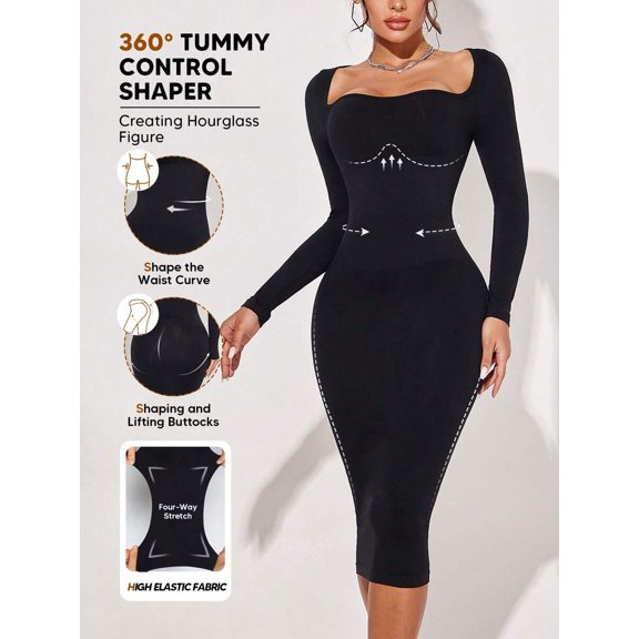 Black Dress With Waist Cinching And Butt Lifting