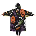 thumbnail image 2 of Oversized Wearable Blanket Hoodie,Halloween Spooky Words and Icons Sherpa Blanket Hoodie with Super Pockets,Super Warm Fuzzy Pullover for Women & Men, 2 of 6