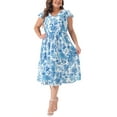 thumbnail image 2 of Agnes Orinda Women's Plus Size Floral Dress Ruffle Short Sleeves Tie Back V Neck Midi Dresses 4X Blue, 2 of 6