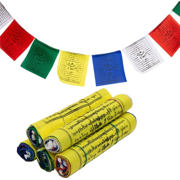 Drapeaux de Prière Tibétains - Faits à la Main en Cheval au Vent du Népal Affirmation 5 Rouleaux