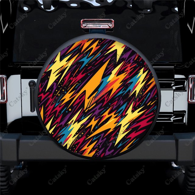 uflage Pattern With Lightnings Polyester Universal Spare Wheel Tire Cover Wheel Covers for Trailer RV SUV Truck Camper