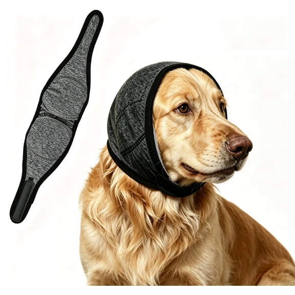 Pet Dog Noise Cancelling Ear Muffs, Calming Anxiety Relief Head Cover, Waterproof Windproof Ear Protection Hood for Fireworks Thunder Storm Grooming, Black Thickened Version