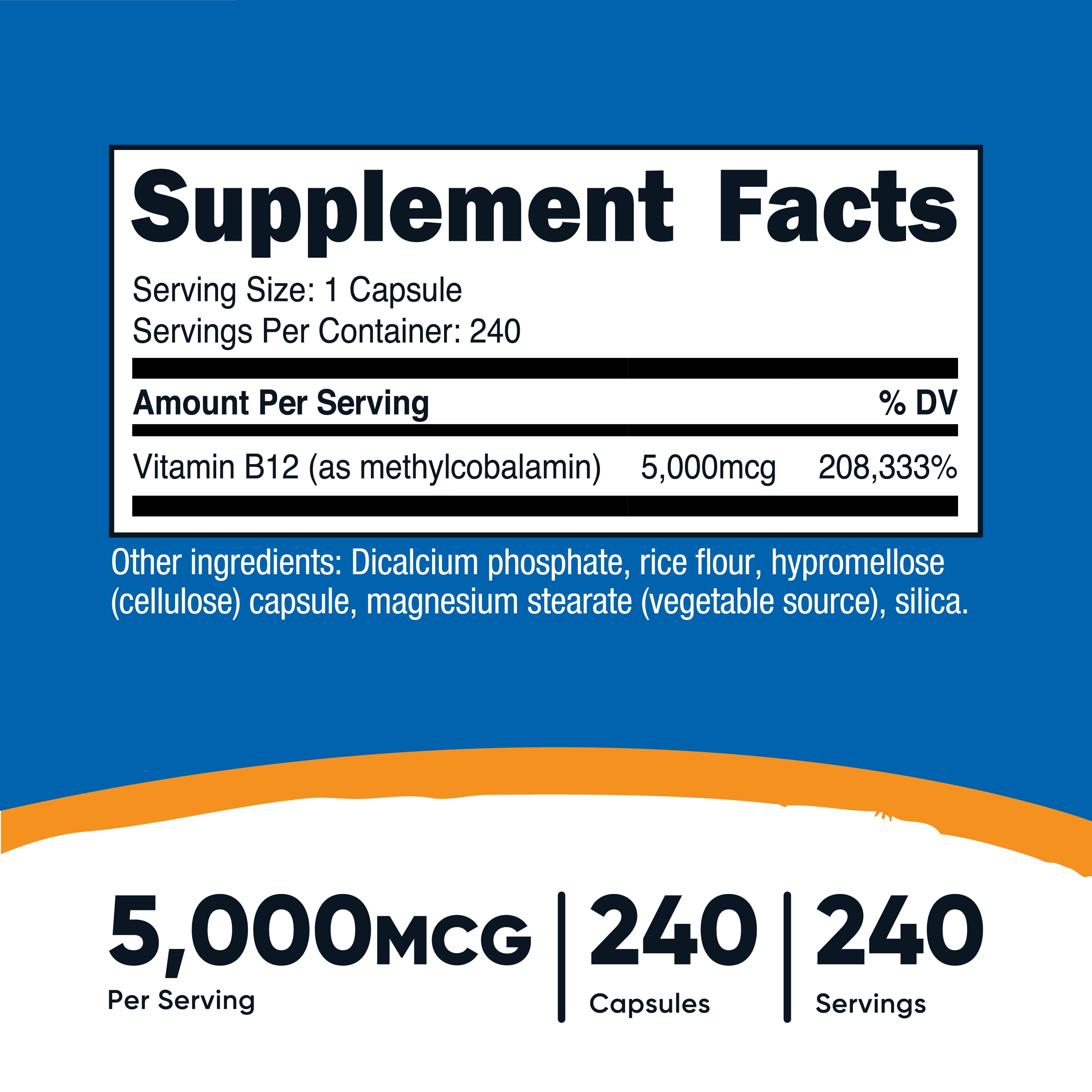 Nutricost Vitamin B12 (Methylcobalamin) 5000mcg, 240 Capsules - Non-GMO & Gluten Free