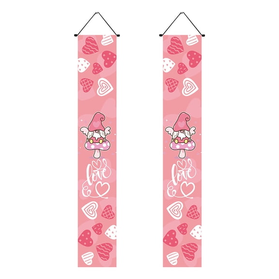 Goowood Valentines Day Porch Sign 2 piece Gnome Heart Hanging Banner for Front Door Outdoor yard Garden Decor