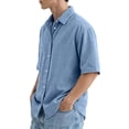 thumbnail image 4 of Domuza Mens Textured Short Sleeve Shirts Corduroy Casual Solid Button Polo Shirt Comfy Wrinkle Free Tops Light Blue 5XL, 4 of 7