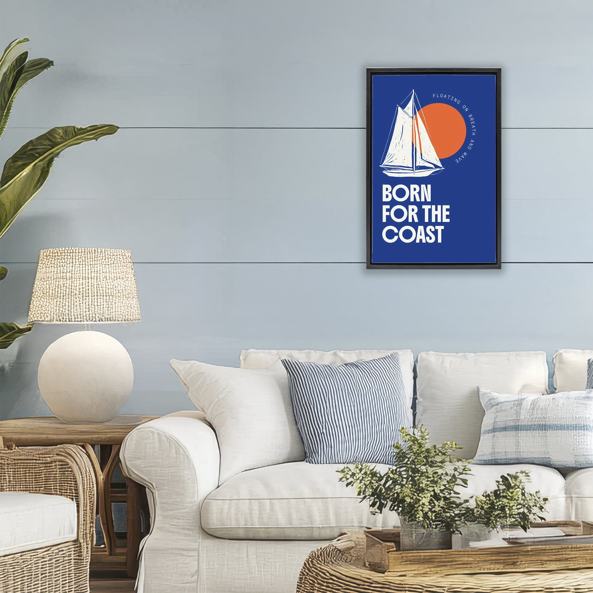 Stupell Industries Born For The Coast Black Framed Floater Canvas Wall Art, design by Creative Studio
