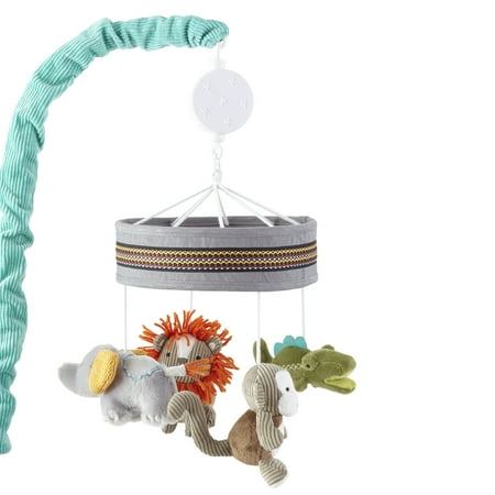UPC: 0190945003317 | Levtex Baby – Zambezi Musical Rotating Baby Crib Mobile – Monkey Lion Elephant Crocodile – Grey Tan Cream Teal Orange Yellow – Nursery Accessories