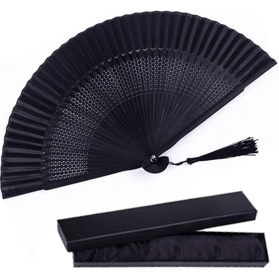 LQQBOX Folding Fan, Bamboo Wood Hand Fan Vintage Retro Style Handmade Handheld Fan with a Box and Tassels for Home Decoration Party Father's Day Wedding Dancing Easter Summer Gift